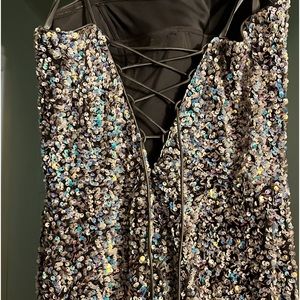 Grey sequence strapless dress, size 6, long split on left side